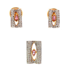 18K Two Tone Gold Pendant Earring Set with Natural Diamond & Pink Tourmaline Jewellery