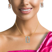 18K Two Tone Gold Pendant Earring Set with Natural Diamond & Pink Tourmaline Jewellery