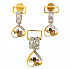 18K Two Tone Gold Pendant Earring Set with Natural Diamond & Multi Tourmaline Jewellery