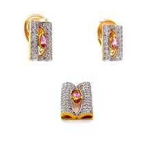 18K Two Tone Gold Natural Pendant Earring With Diamond & Pink Tourmaline October Jewelry Set