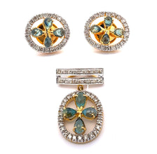 18K Two Tone Gold Pendant Earring Set with Natural Diamond & Blue Sapphire Jewellery
