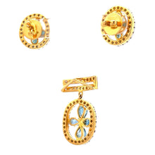 18K Two Tone Gold Pendant Earring Set with Natural Diamond & Blue Sapphire Jewellery