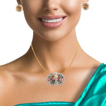 18K Two Tone Gold Pendant Earring Set with Natural Diamond & Tourmaline Sea Horse Inspired Jewellery