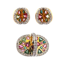 18K Two Tone Gold Pendant Earring Set with Natural Diamond & Tourmaline Sea Horse Inspired Jewellery