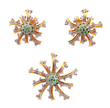18K Two Tone Gold Pendant Earring Set with Natural Diamond & Tsavorite Jewellery