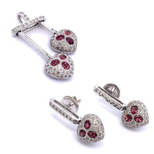18K White Gold Pendant Earring Heart Set with Natural Diamond & Pink Tourmaline Love Jewelry