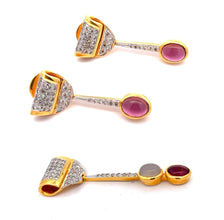 18K Two Tone Gold Pendant Earring Set with Natural Diamond & Rubellite Jewellery