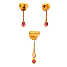 18K Two Tone Gold Pendant Earring Set with Natural Diamond & Rubellite Jewellery