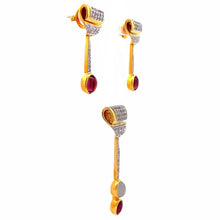 18K Two Tone Gold Natural Pendant Earring Set with Diamond & Rubellite Pendulum Jewelry