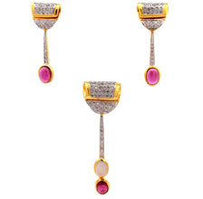 18K Two Tone Gold Pendant Earring Set with Natural Diamond & Rubellite Jewellery