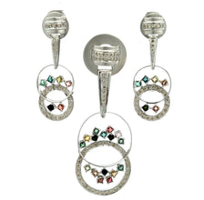 18K White Gold Pendant Earring Set with Natural Diamond & Multi Tourmaline Jewellery