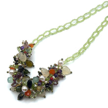 Natural Plain Peridot Ball & Mix Semiprecious Gemstone Necklace