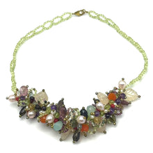 Natural Plain Peridot Ball & Mix Semiprecious Gemstone Necklace