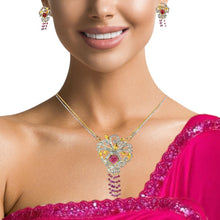 18K Two Tone Gold Necklace Earring Set with Natural Diamond & Pink Tourmaline Jewellery
