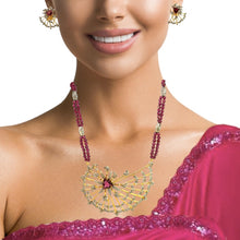 18K White Rose Gold Earring Necklace Set with Natural Diamond & Pink Tourmaline/Rhodolite Jewellery