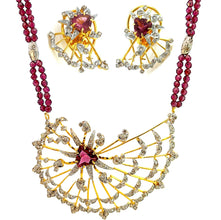 18K White Rose Gold Earring Necklace Set with Natural Diamond & Pink Tourmaline/Rhodolite Jewellery