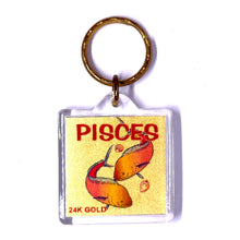 Pisces Zodiac 24K Gold Foil Engraved Colored Keychain Astrology Charm for Intuition & Creativity Gift