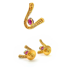 18K Two Tone Gold with Natural Diamond & Rhodolite Pendant Earring Set Jewellery