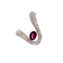 18K Two Tone Gold with Natural Diamond & Rhodolite Pendant Earring Set Jewellery