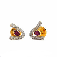 18K Two Tone Gold Pendant Earring Set with Natural Diamond & Rhodolite Horseshoe Design Jewelry
