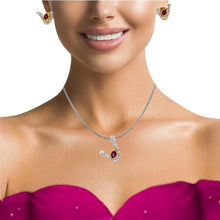 18K Two Tone Gold with Natural Diamond & Rhodolite Pendant Earring Set Jewellery