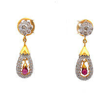 18K Two Tone Gold Necklace Earring Set with Natural Diamond,Pink Tourmaline & Rhodolite Jewellery