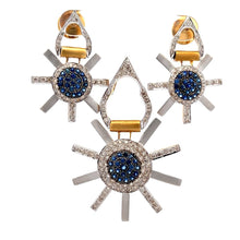 18K Two Tone Gold Pendant Earring Set with Natural Diamond & Sapphire Jewellery