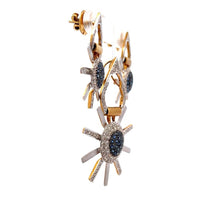 18K Two Tone Gold Pendant Earring Set with Natural Diamond & Blue Sapphire Precious Sun Rays Jewelry