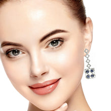 18K White Gold Dangle Earrings With Natural Diamond & Sapphire CZ Stone Jewellery