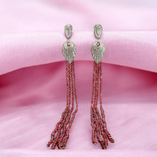 18K White Gold Shoulder Duster Earring With Natural Diamond & Rhodolite Gemstone