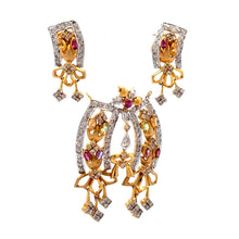 18K Yellow White Gold Pendant Earring Set with Natural Diamond & Multi Tourmaline Jewelry