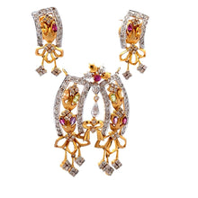 18K Two Tone Gold Pendant Earring Set with Natural Diamond & Multi Tourmaline Jewellery