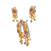 18K Yellow White Gold Pendant Earring Set with Natural Diamond & Multi Tourmaline Jewelry