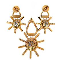 18K Two Tone Gold Pendant Earring Set with Natural Diamond & Sapphire Jewellery