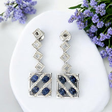 18K White Gold Dangle Earrings With Natural Diamond & Sapphire CZ Stone Jewellery