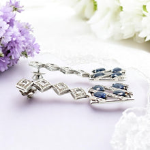 18K White Gold Dangle Earrings With Natural Diamond & Sapphire CZ Unique Jewellery