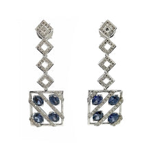 18K White Gold Dangle Earrings With Natural Diamond & Sapphire CZ Stone Jewellery