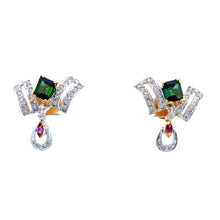 18K Two Tone Gold Necklace Earring Set with Natural Diamond & Green Tourmaline Jewellery