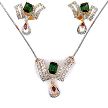 18K Two Tone Gold Necklace Earring Set with Natural Diamond & Green Tourmaline Jewellery