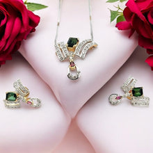 18K Two Tone Gold Necklace Earring Set with Natural Diamond & Green Tourmaline Jewellery