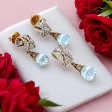 18K Two Tone Gold Pendant Earring Set with Natural Diamond & Swiss Blue Topaz Jewellery