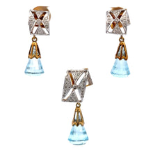 18K Two Tone Gold Pendant Earring Set with Natural Diamond & Swiss Blue Topaz Jewellery