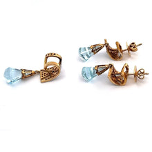 18K Two Tone Gold Pendant Earring Set with Natural Diamond & Swiss Blue Topaz Drops Gemstone Jewelry