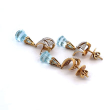 18K Two Tone Gold Pendant Earring Set with Natural Diamond & Swiss Blue Topaz Drops Gemstone Jewelry