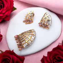 18K Two Tone Gold Pendant Earring Set with Natural Diamond & Amethyst Jewellery