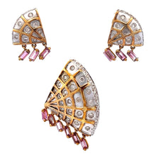 18K Two Tone Gold Pendant Earring Set with Natural Diamond & Amethyst Jewellery