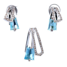 18K White Gold Pendant Earring Set with Natural Diamond & Swiss Blue Topaz Jewellery