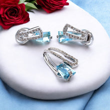 18K White Gold Pendant Earring Set with Natural Diamond & Swiss Blue Topaz Jewellery