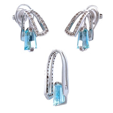18K White Gold Pendant Earring Set with Natural Diamond & Swiss Blue Topaz Jewellery