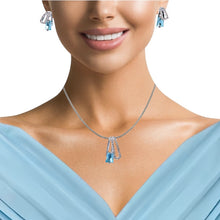 18K White Gold Pendant Earring Set with Natural Diamond & Swiss Blue Topaz Jewellery